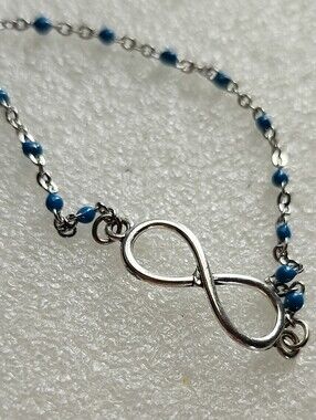 Hand Crafted Silver Infinity Bracelet / Anklet with Blue Beads